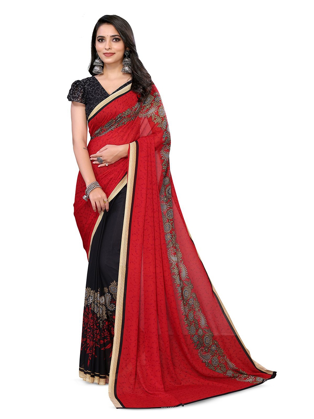 

Moda Rapido Ethnic Motifs Printed Saree With Blouse Piece, Red