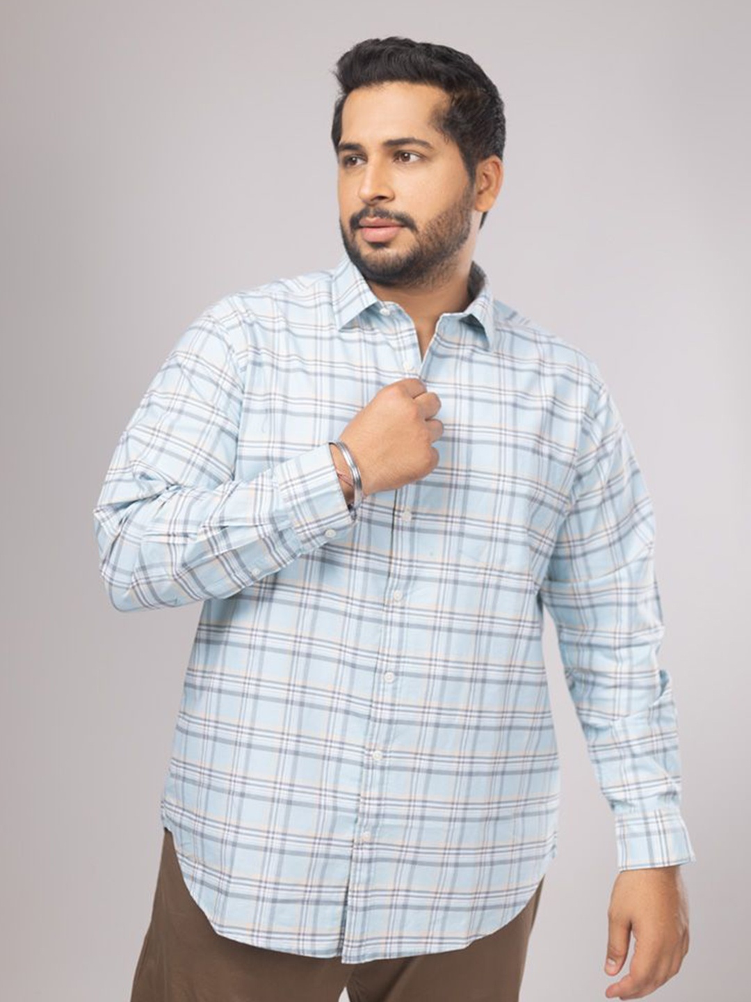 

Sizeupp Men Plus Size Standard Oversized Fit Tartan Checked Cotton Casual Shirt, Turquoise blue