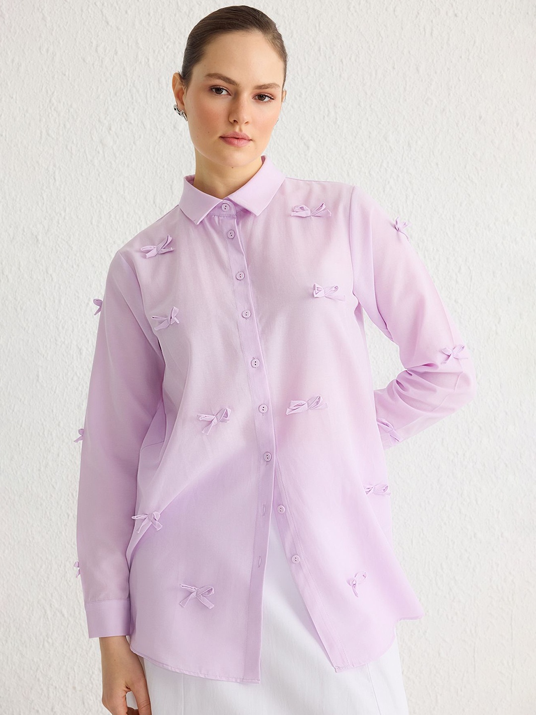 

Trendyol Women Oversized Fit Spread Collar Solid Casual Shirt, Lavender