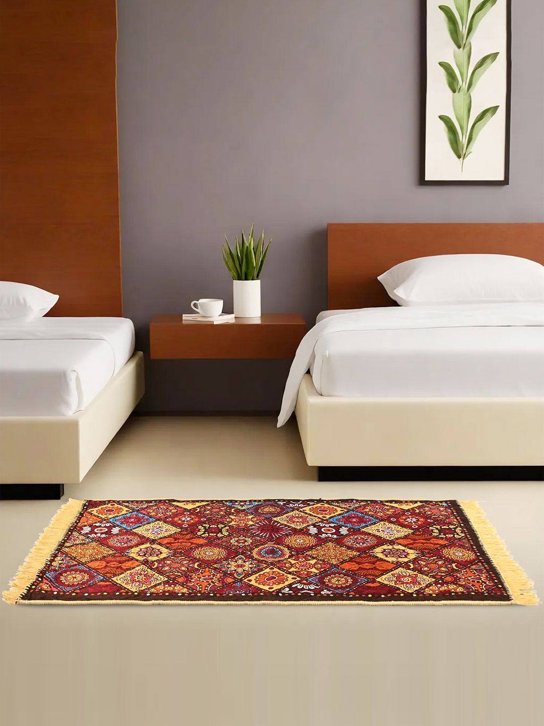 

Kuber Industries Yellow & Blue Ethnic Motifs Printed Velvet Carpet
