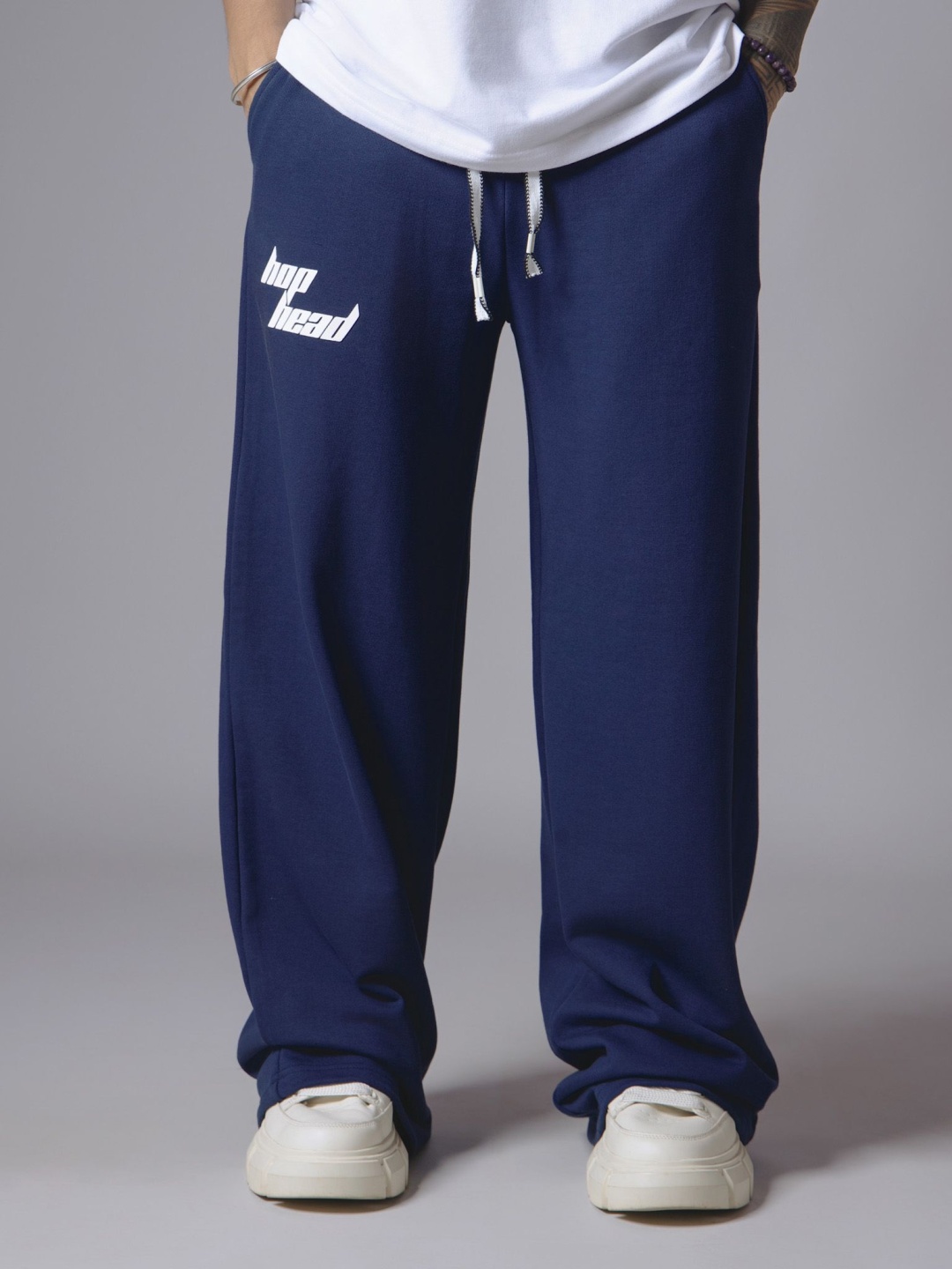 

HOP HEAD Men Brand Logo Cotton Mid-Rise Track Pants, Blue