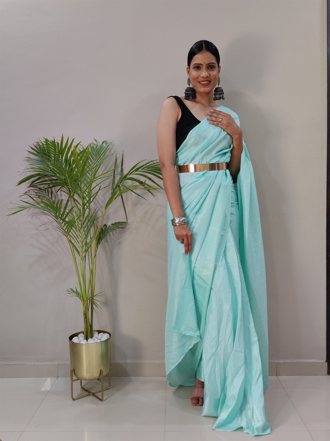 

ZIBLON Pure Chiffon Ready to Wear Saree, Blue