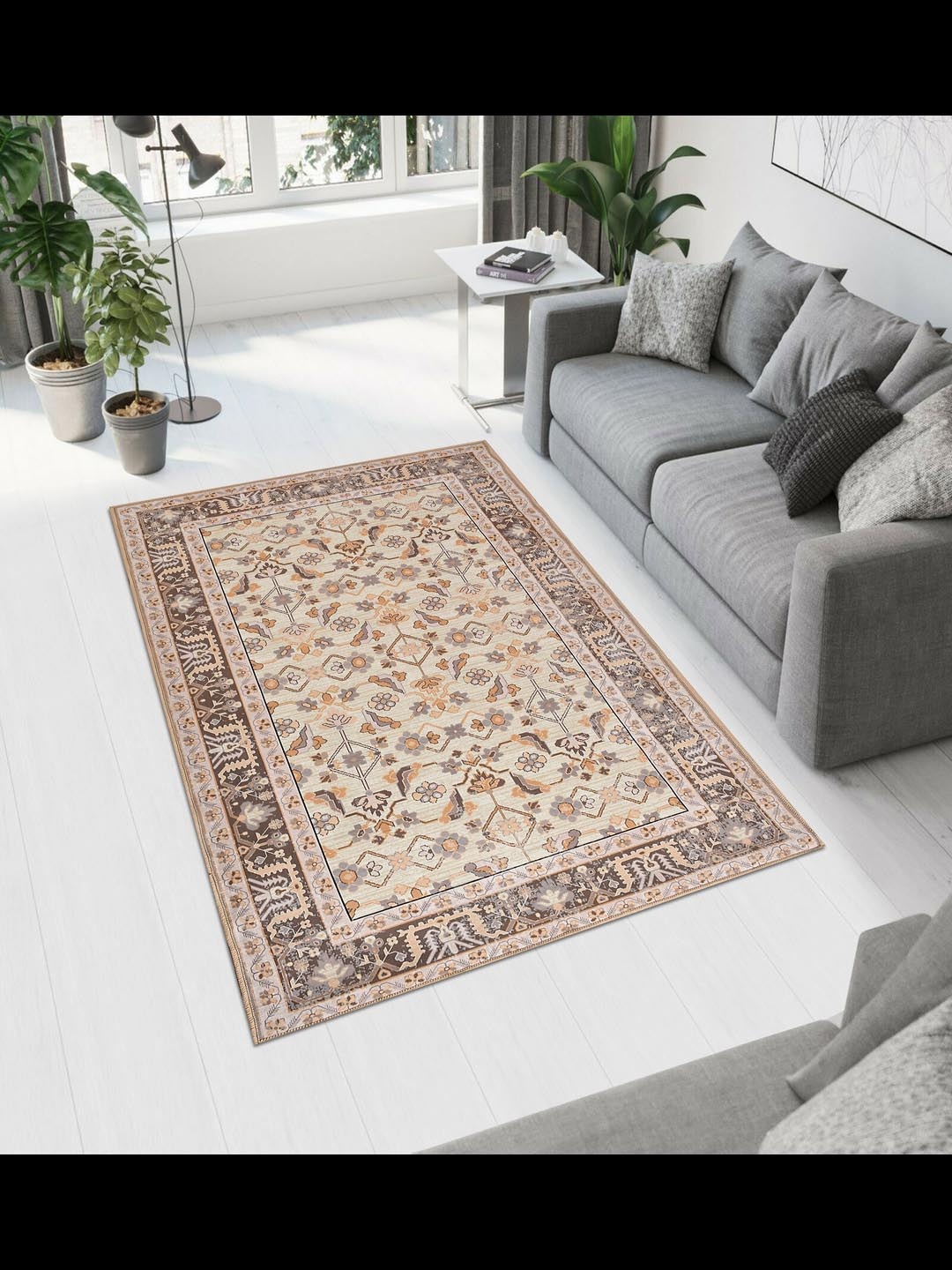 

MAA HOME CONCEPT Beige Ethnic Motifs Anti-Skid Woollen Carpet