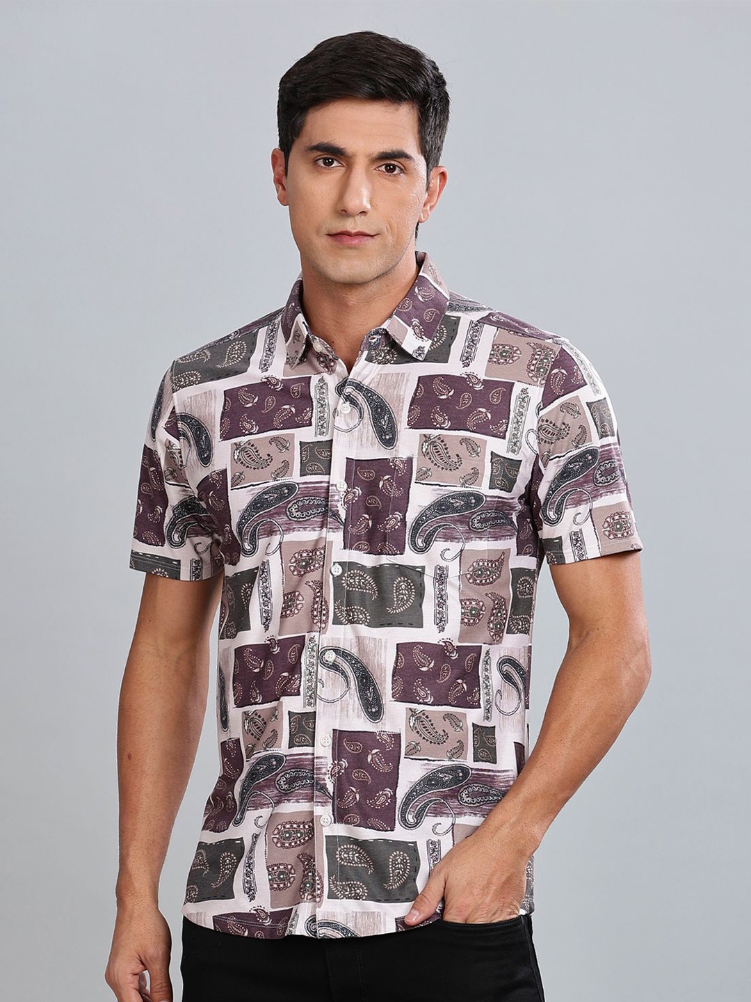 

BULLMER Men Standard Opaque Printed Casual Shirt, Burgundy