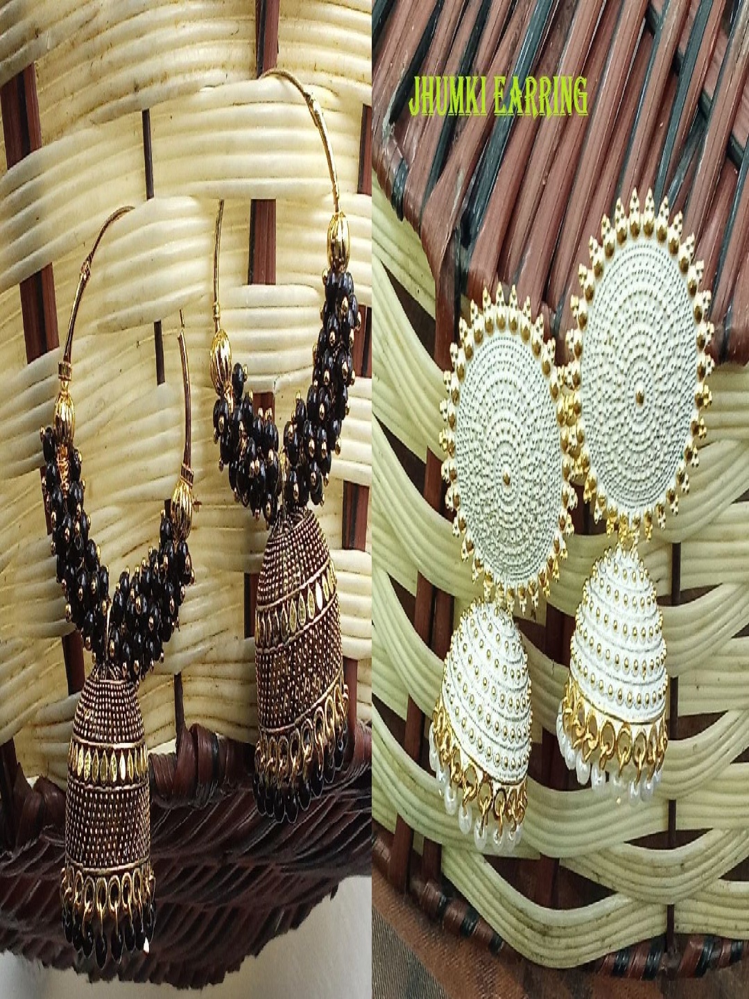 

JMBW INTERNATIONAL Set Of 2 Gold-Plated Artificial Beaded Dome Shaped Jhumkas
