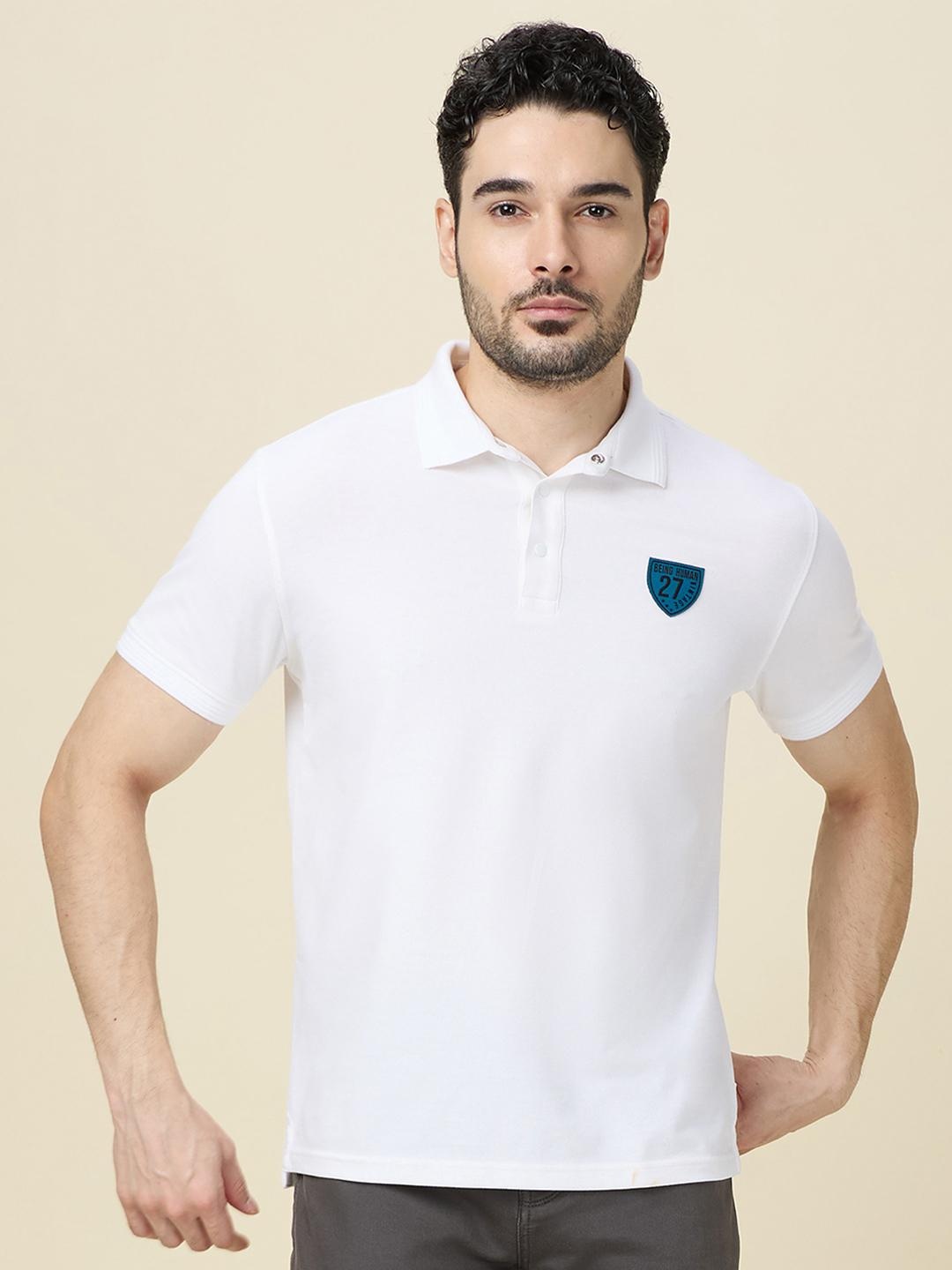 

Being Human Men Solid Polo Collar Cotton Slim Fit T-shirt, White