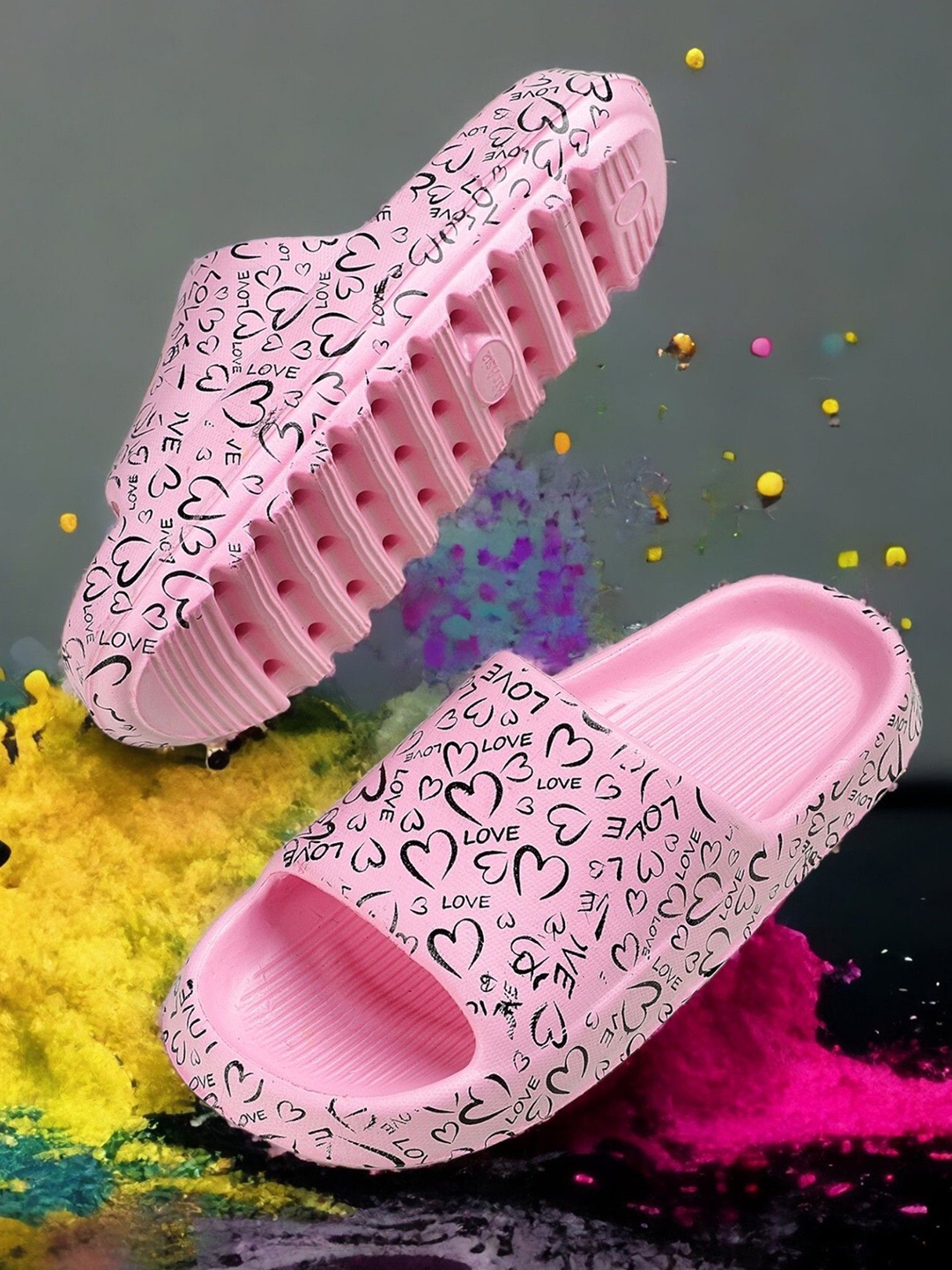 

KAPYANSH Women Printed Rubber Sliders, Pink