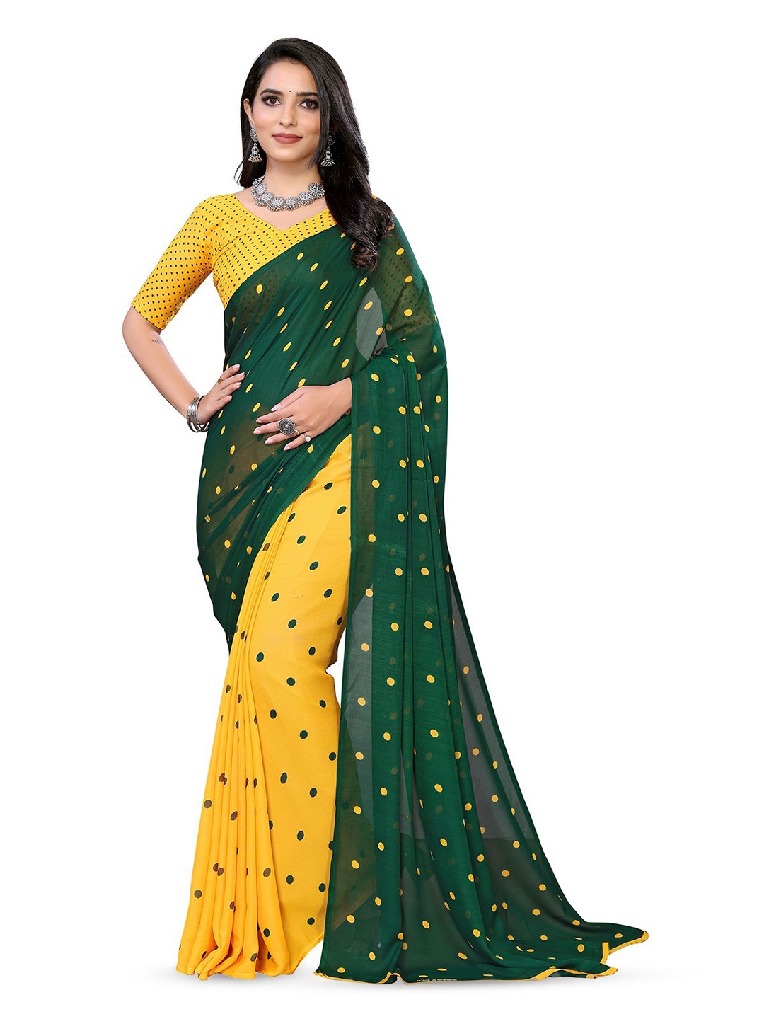

Moda Rapido Printed Saree With Unstiched Blouse Piece, Green
