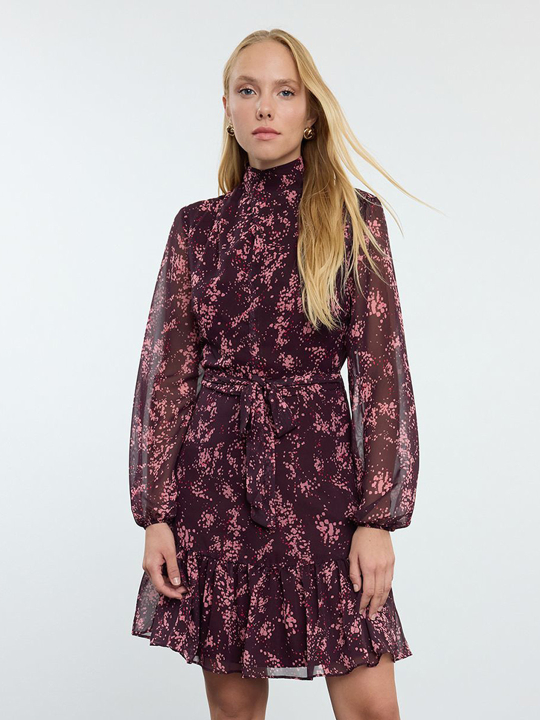 

Trendyol Floral Print Shirt Dress, Maroon