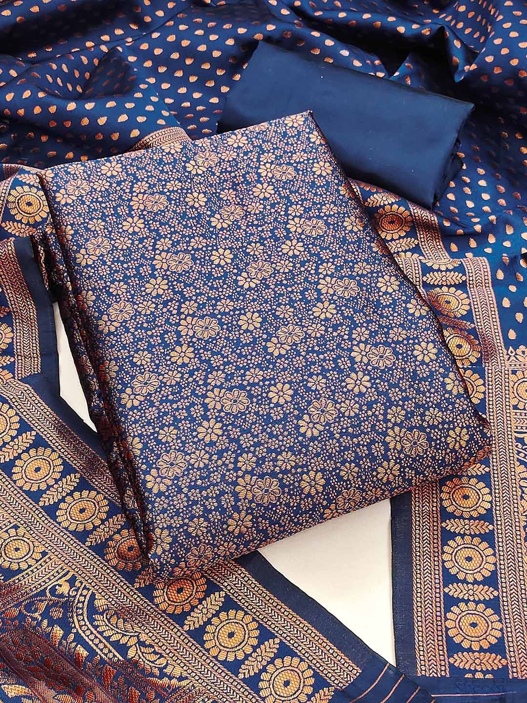 

Maroosh Floral Woven Design Unstitched Dress Material, Navy blue