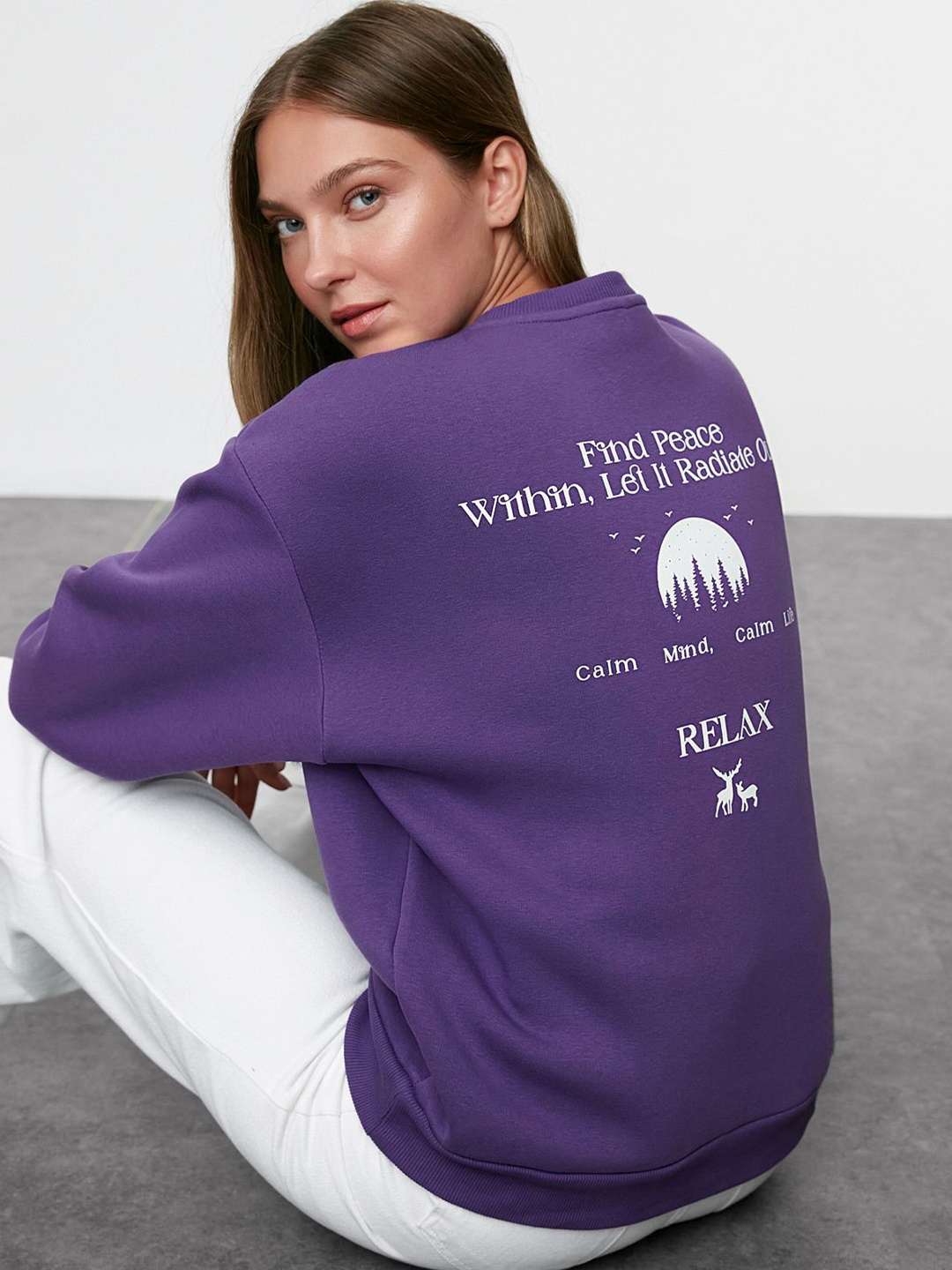 

Trendyol Women Printed Long Sleeves Sweatshirt, Purple