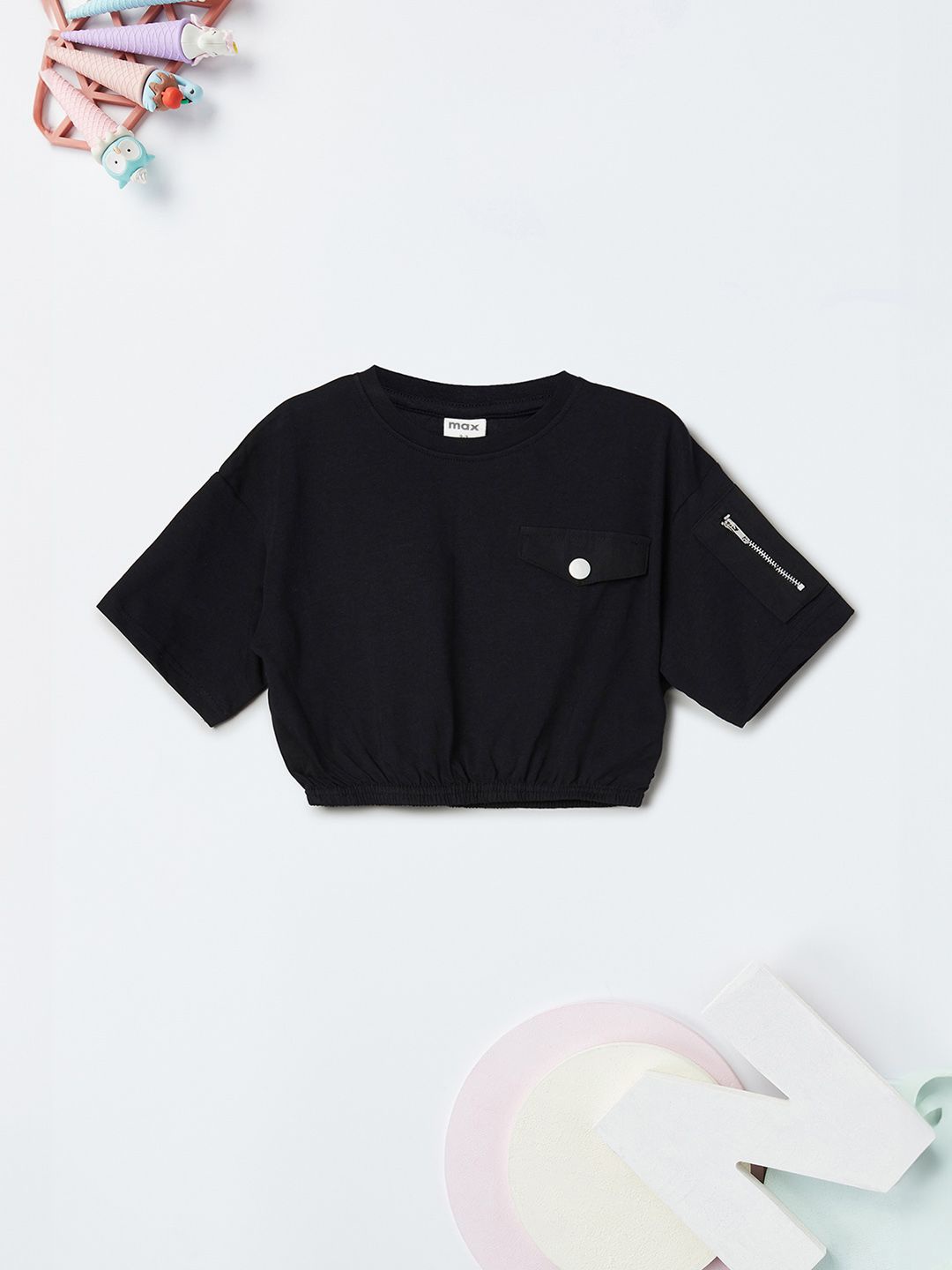 

max Cotton Blouson Top, Black