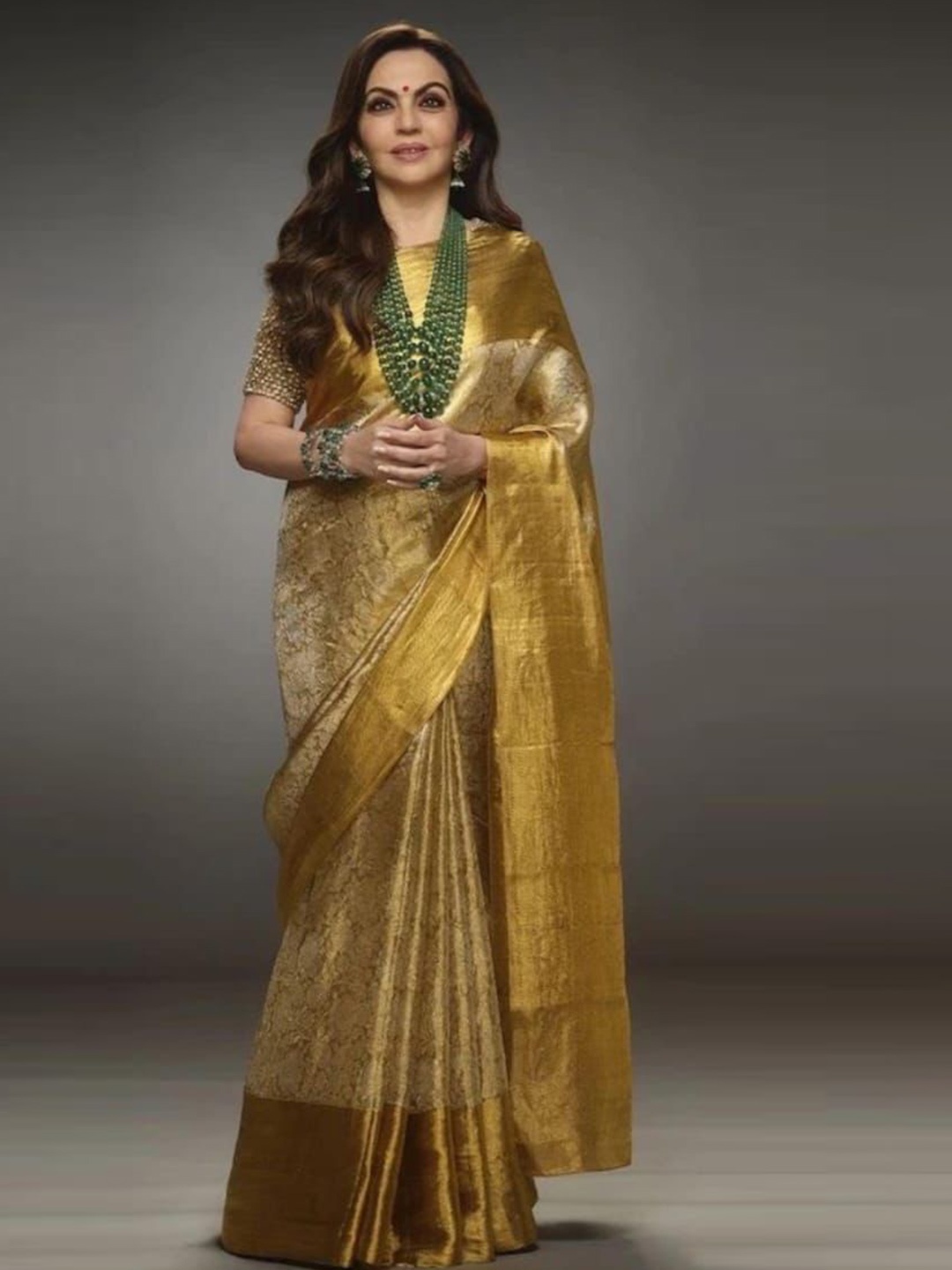 

saretramall Ethnic Motifs Zari Silk Blend Banarasi Saree, Gold