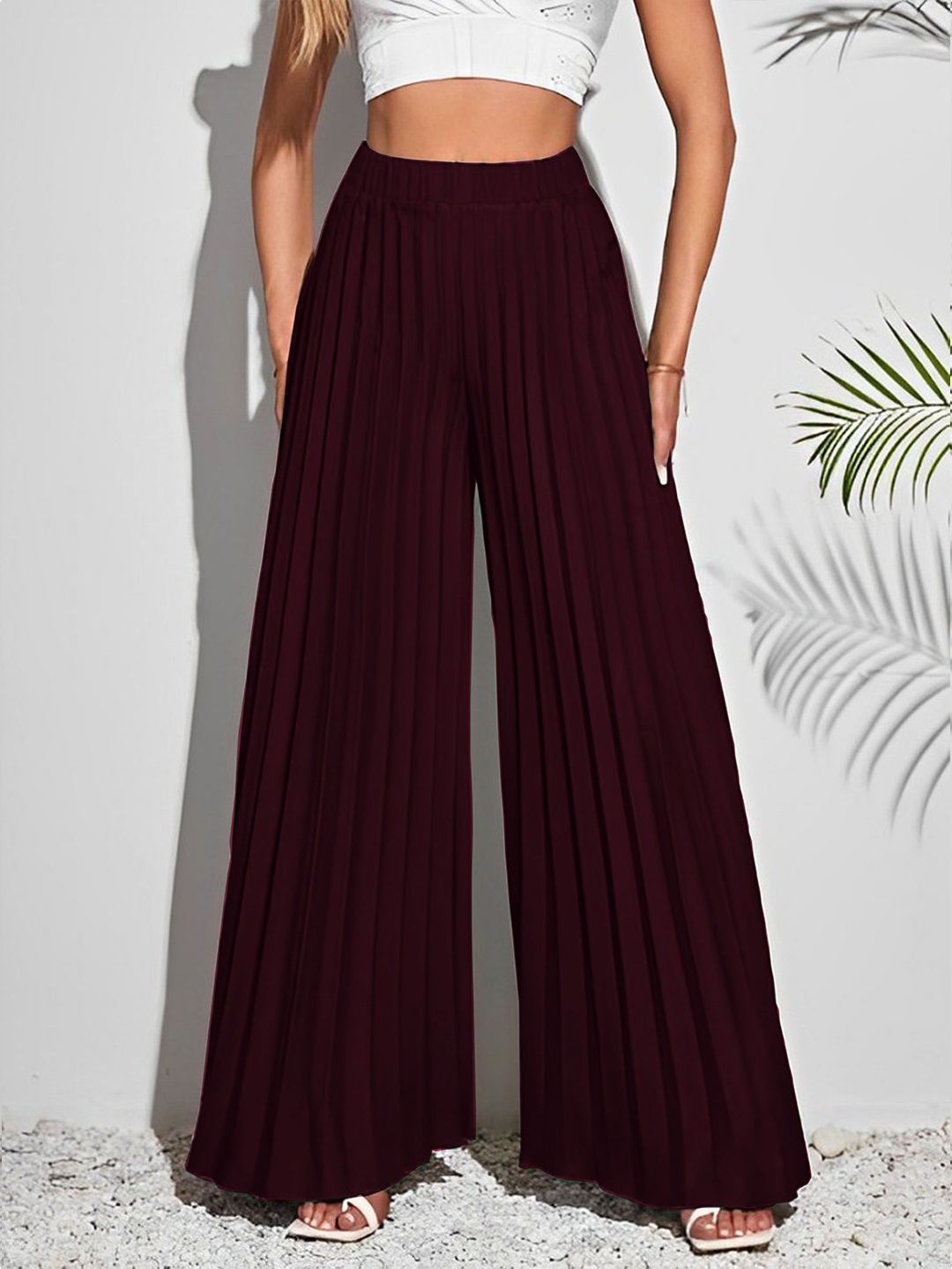 

kintu parantu Women Self Design Slip On Knitted Palazzos, Burgundy