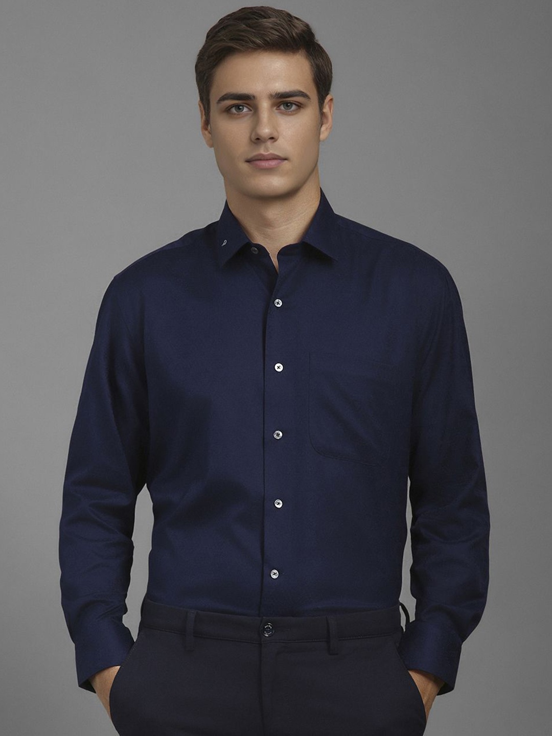 

Luxure by Louis Philippe Men Classic Fit Geometric Printed Cotton Formal Shirt, Navy blue