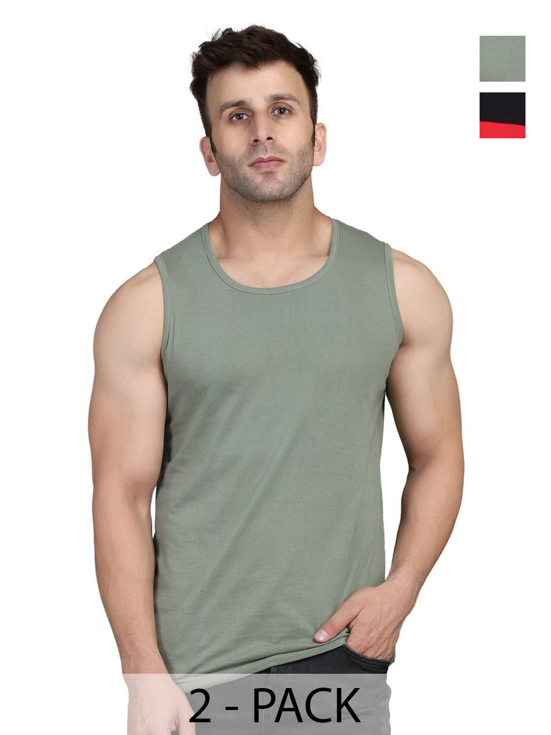 

WOOSTRO Men Pack Of 2 Solid Round Neck Cotton Slim Fit T-shirts, Green