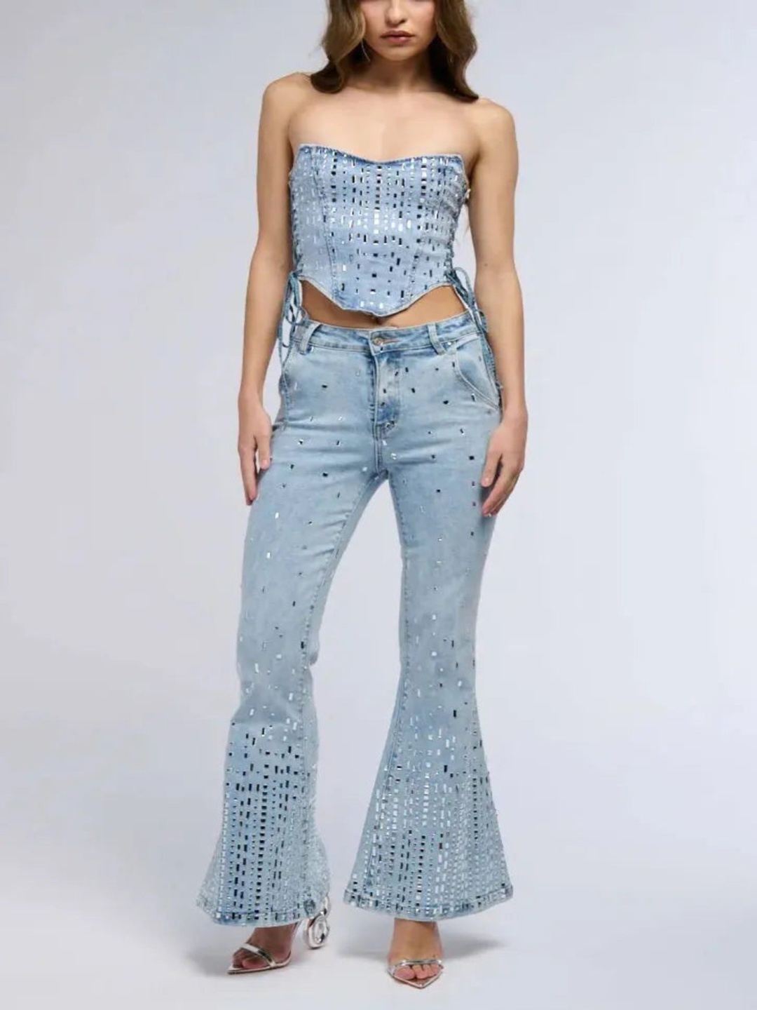 

Wear Your Words Women Bootcut High-Rise Embellished Jeans, Blue