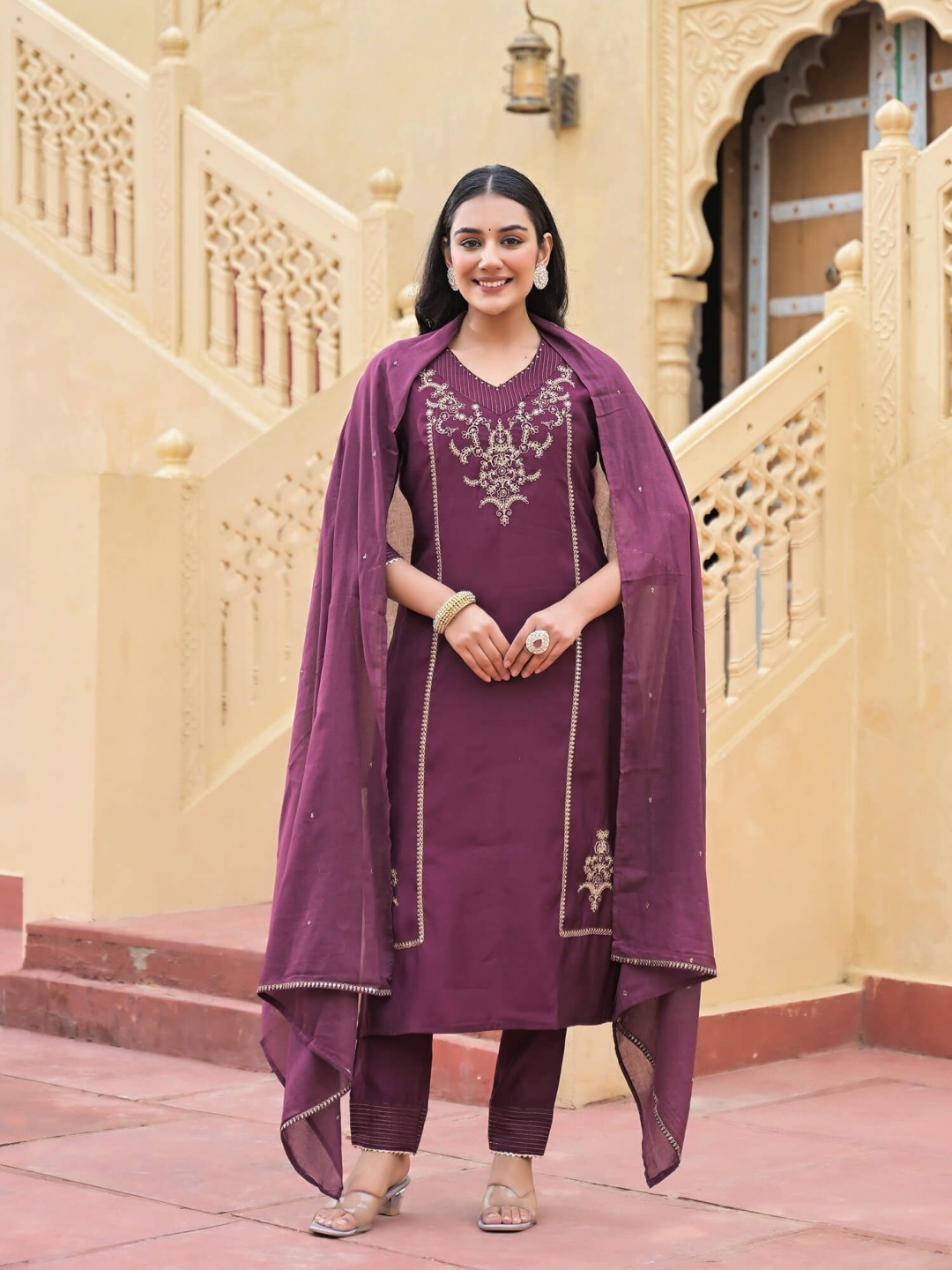 

SHIFORY Women Embroidered Kurta with Trousers & With Dupatta, Purple