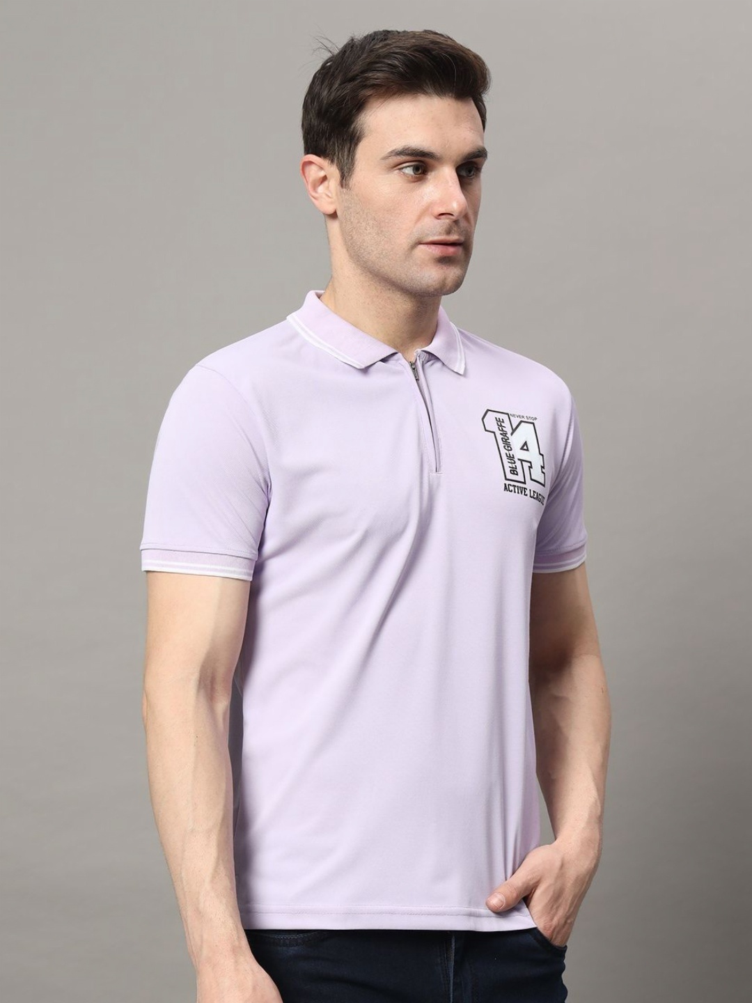 

RELANE Men Typography Printed Polo Collar Cotton T-shirt, Lavender