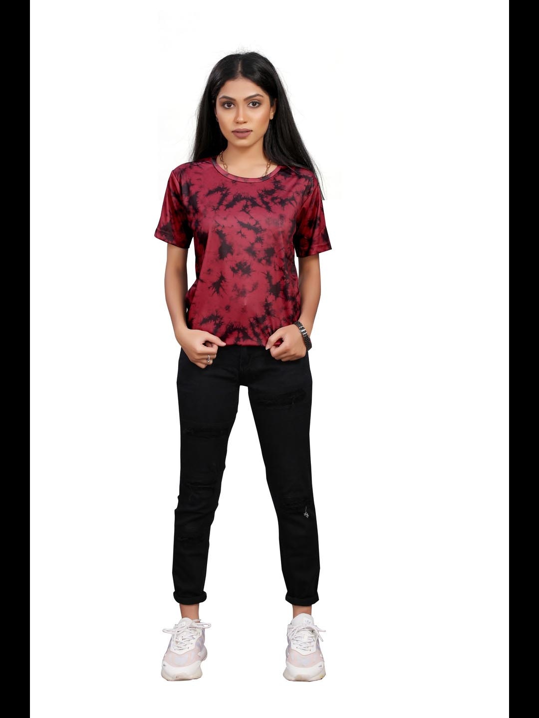 

shriez Women Printed T-shirt, Maroon
