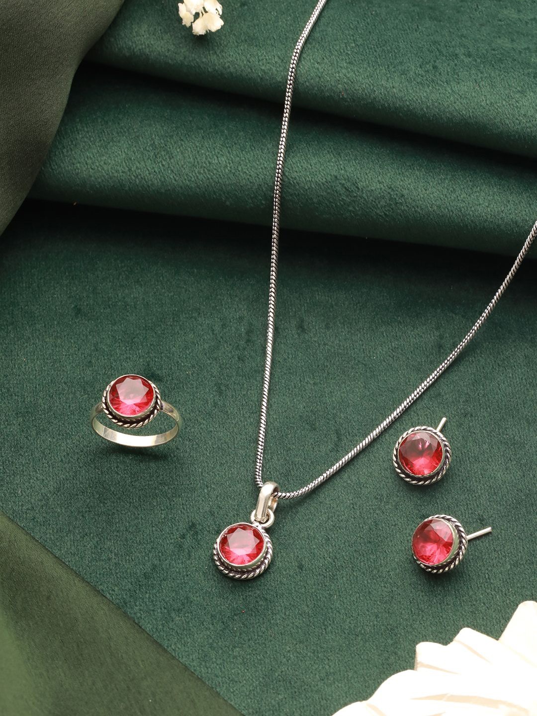 

Saraf RS Jewellery Silver Plated American Diamond Studded Jewellery Set