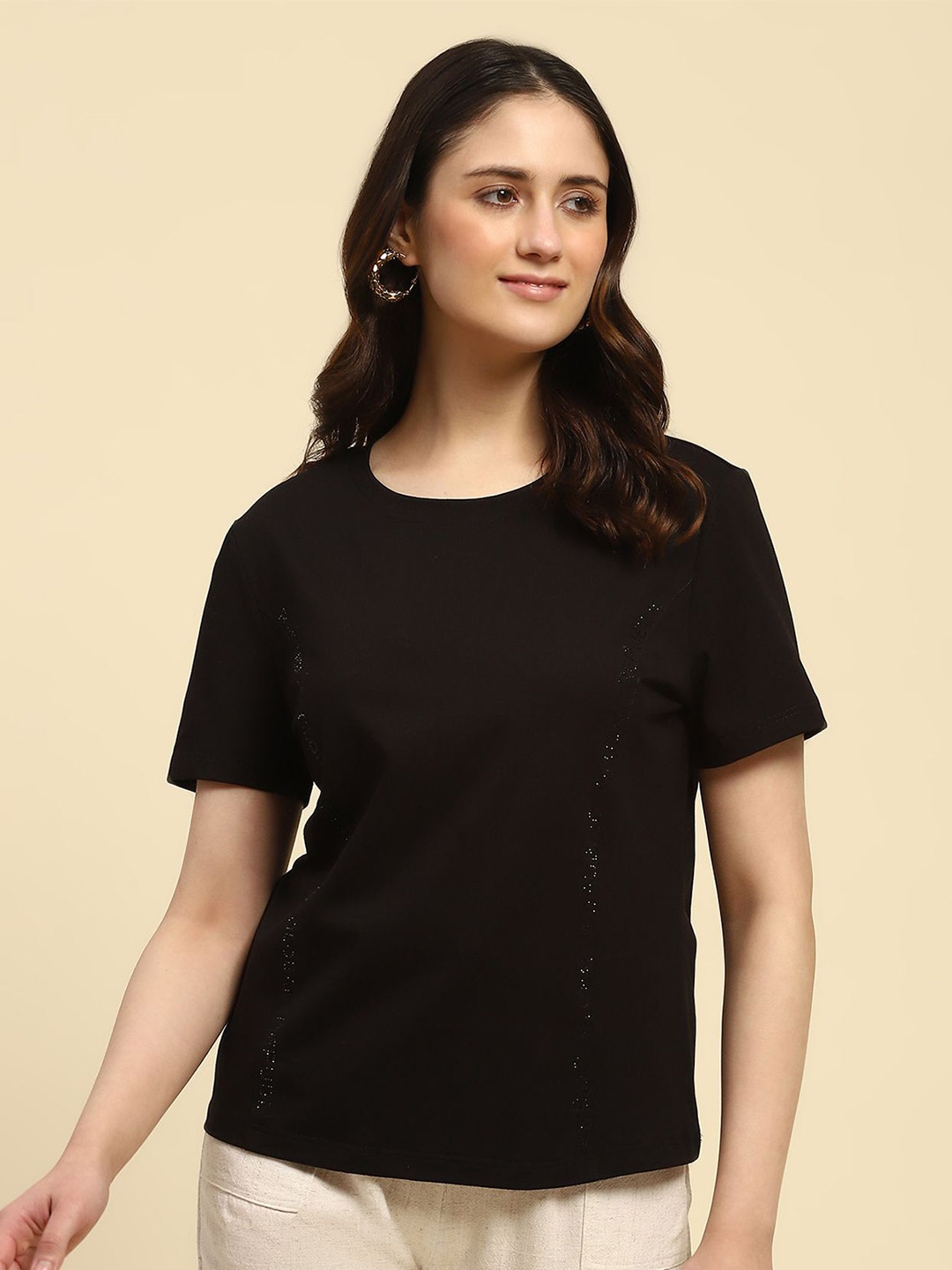 

Global Republic Embellished Embroidered Cotton Top, Black