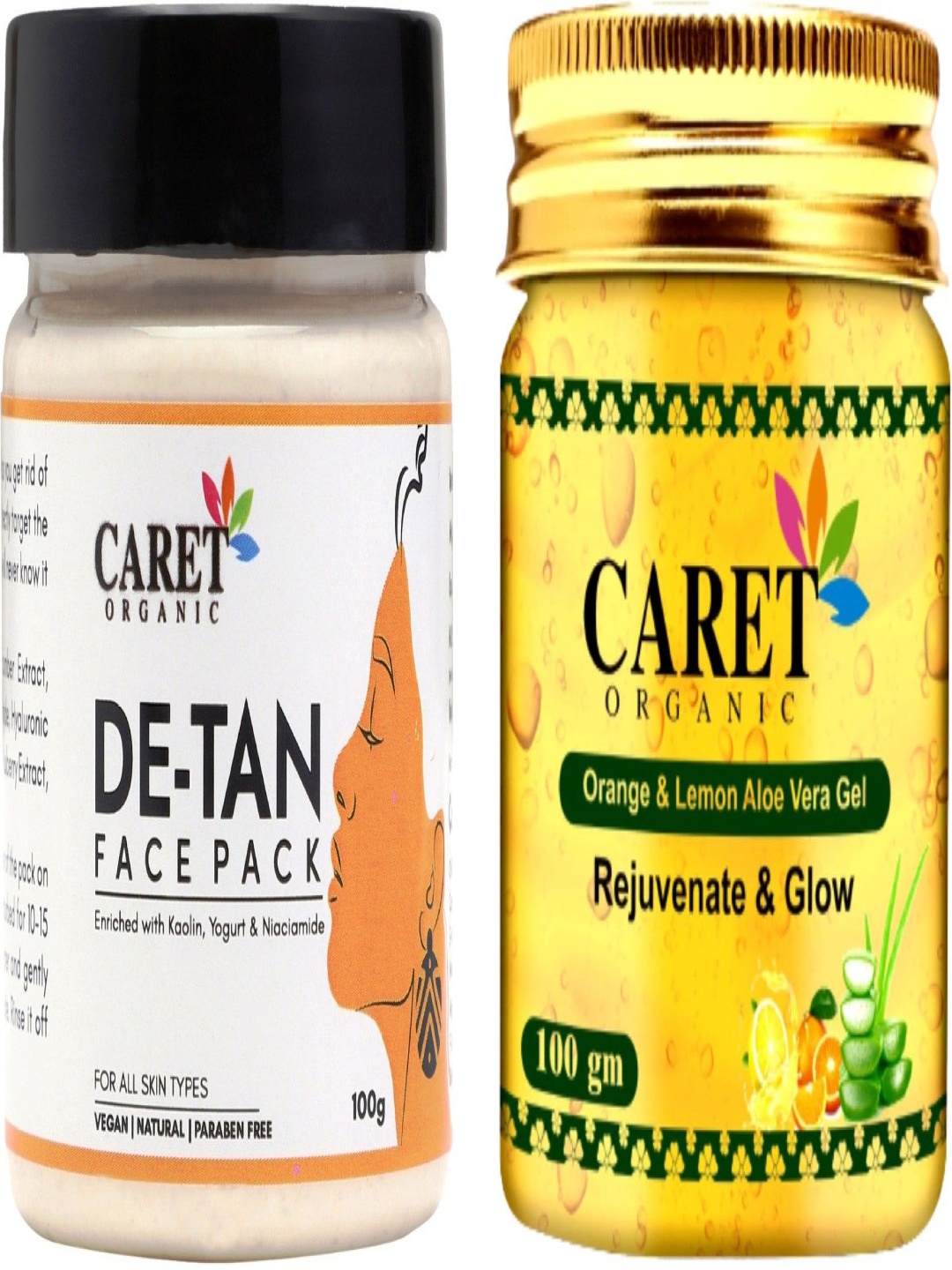 

CARET ORGANIC Set Of 2 De-Tan Face Pack & Aloevera Gel - 100 g, Gold