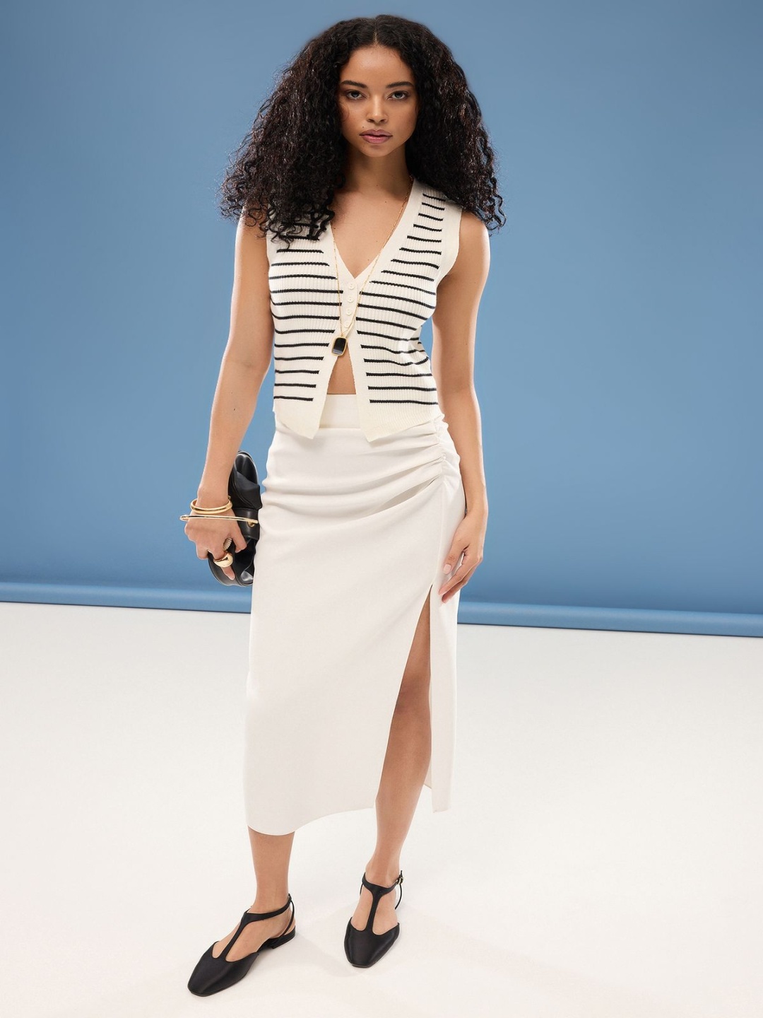 

Trendyol Striped V-Neck Waistcoat, Beige