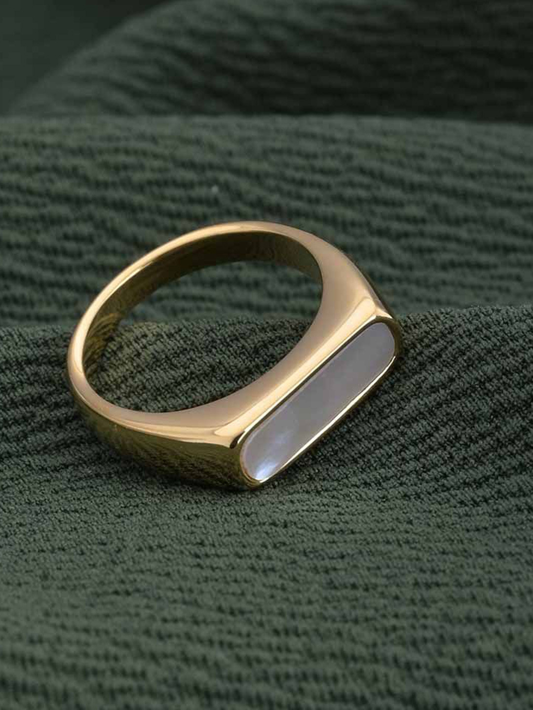 

PALMONAS White Gold-Plated Stainless Steel Bar Ring