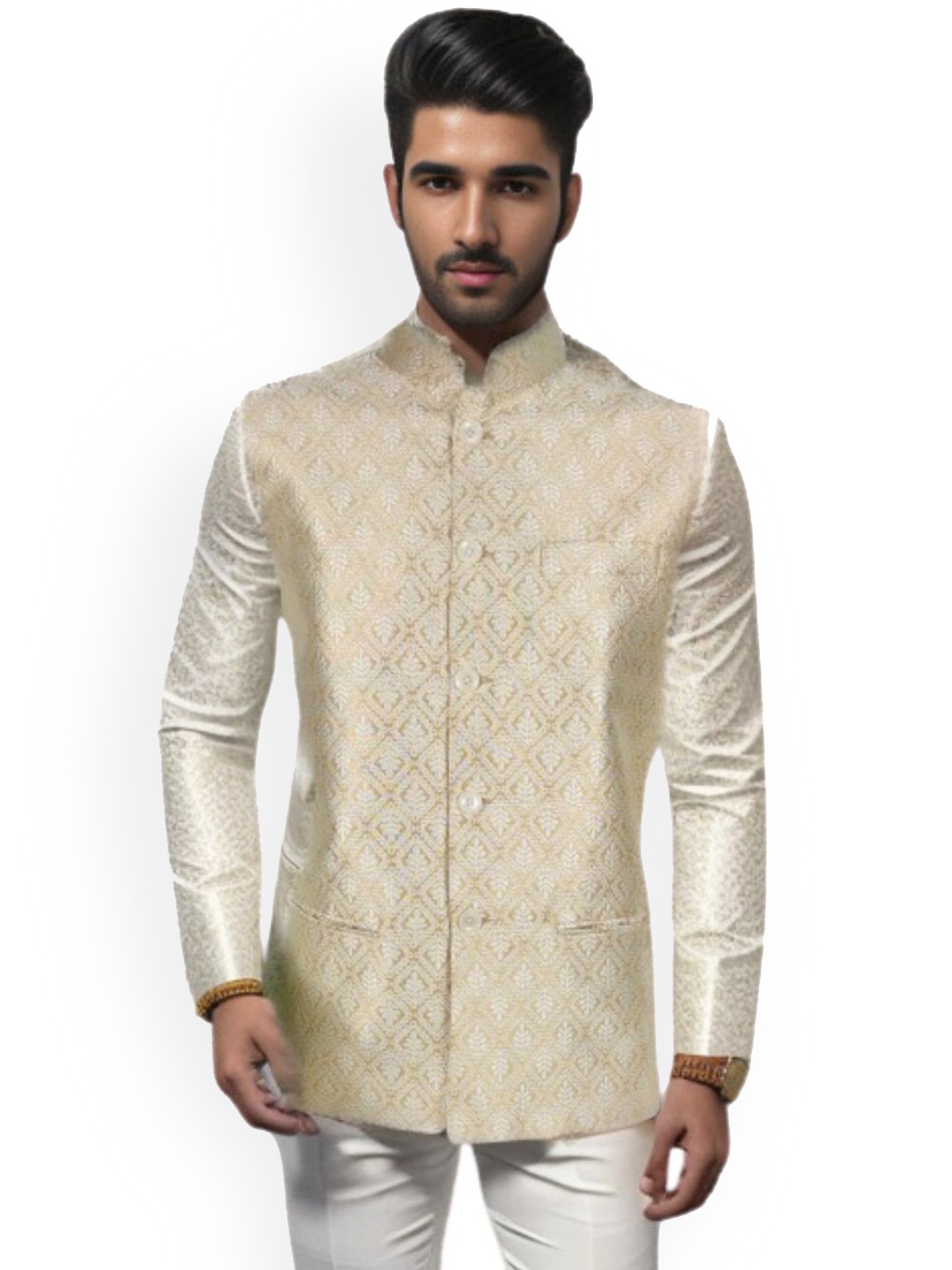 

Blacksmith Woven Design Nehru Jacket, Beige