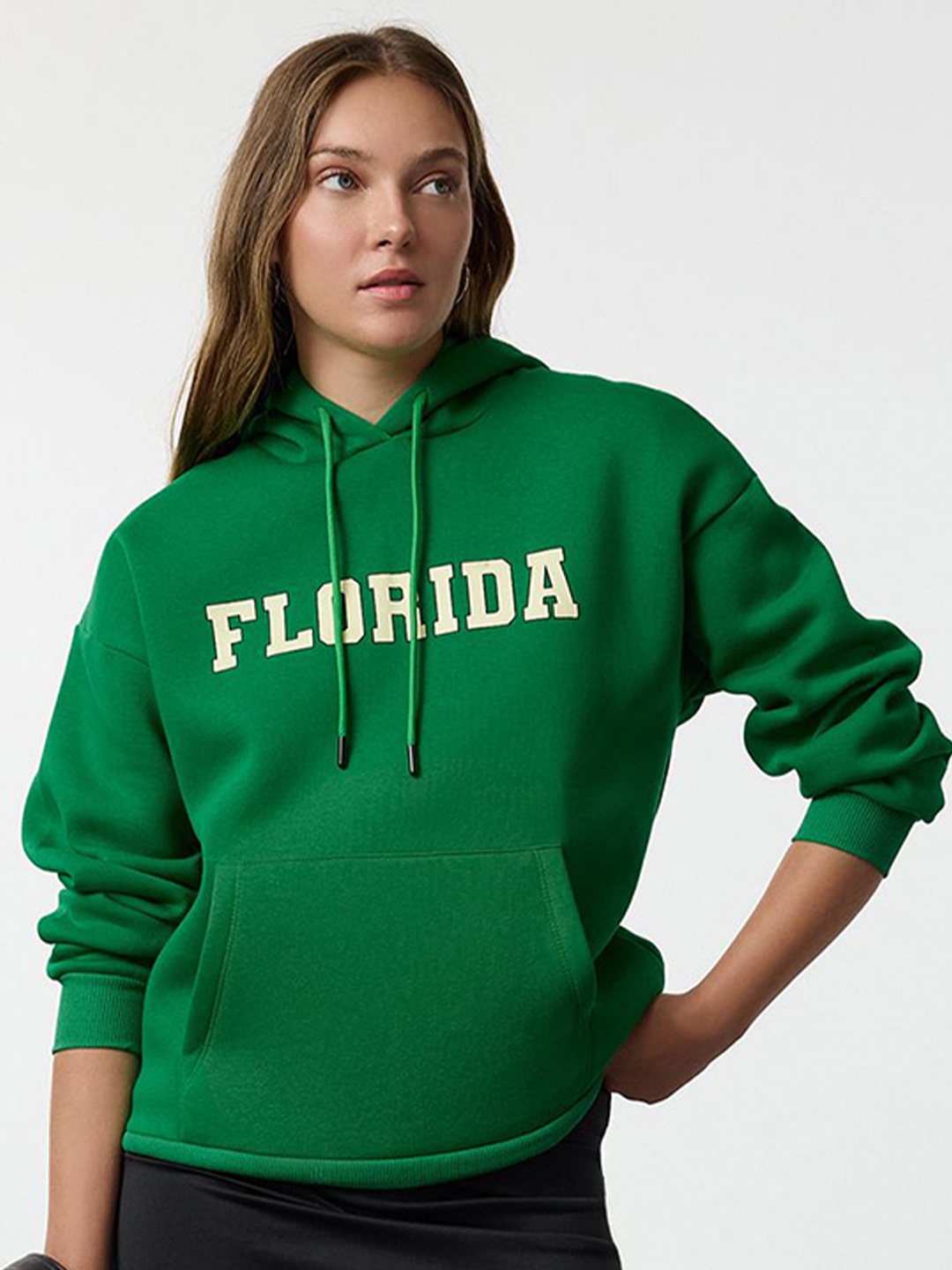 

Trendyol Women Printed Hooded Sweatshirt, Green