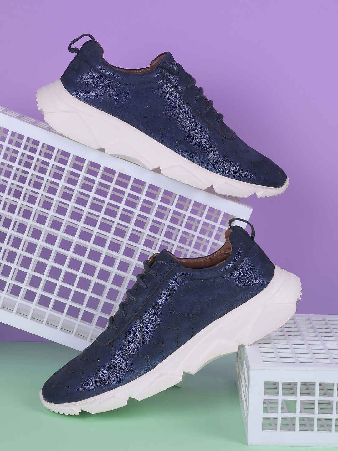 

Mochi Women Perforations Leather Sneakers, Blue
