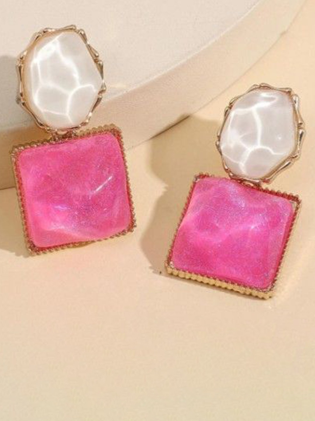 

kazare Artficial Stones Studded Contemporary Drop Earrings, Pink