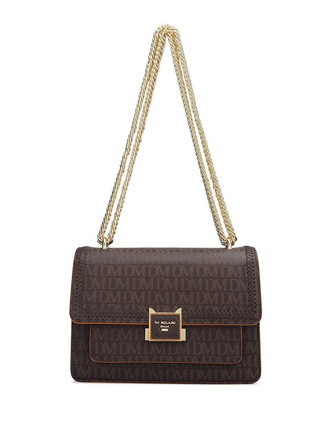 

Da Milano Women Brand Logo Printed Leather Sling Bag, Brown