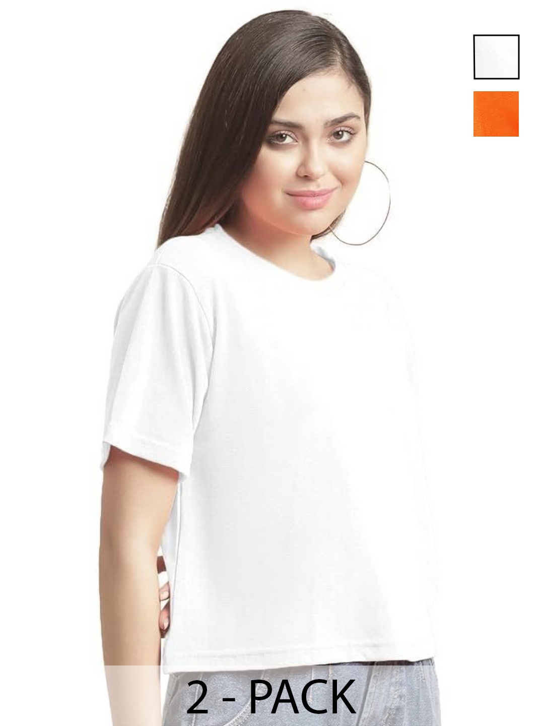

NOTWILD Women Pack Of 3 Solid Cotton Relaxed Fit Longline T-shirts, Orange