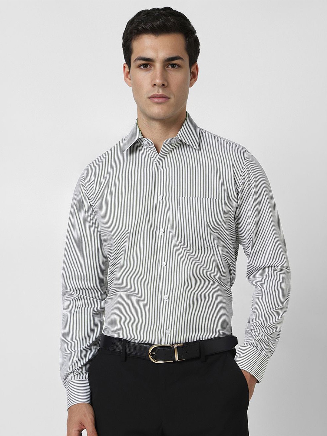 

Van Heusen Men Slim Fit Spread Collar Vertical Striped Cotton Formal Shirt, White
