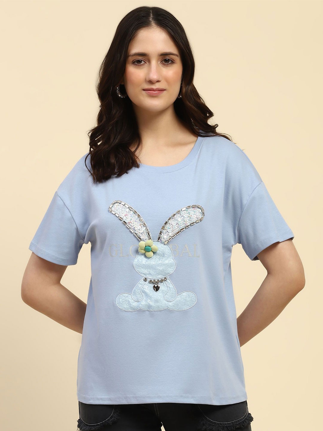 

Global Republic Women Embroidered Extended Sleeves Cotton Top, Blue