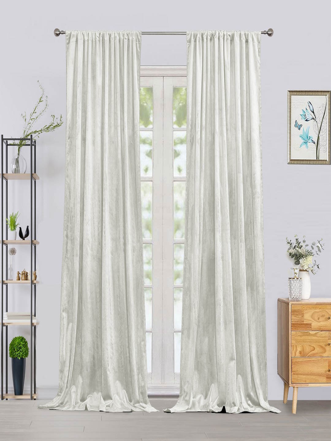 

HOMEMONDE White Set of 2 Black Out Long Door Curtain