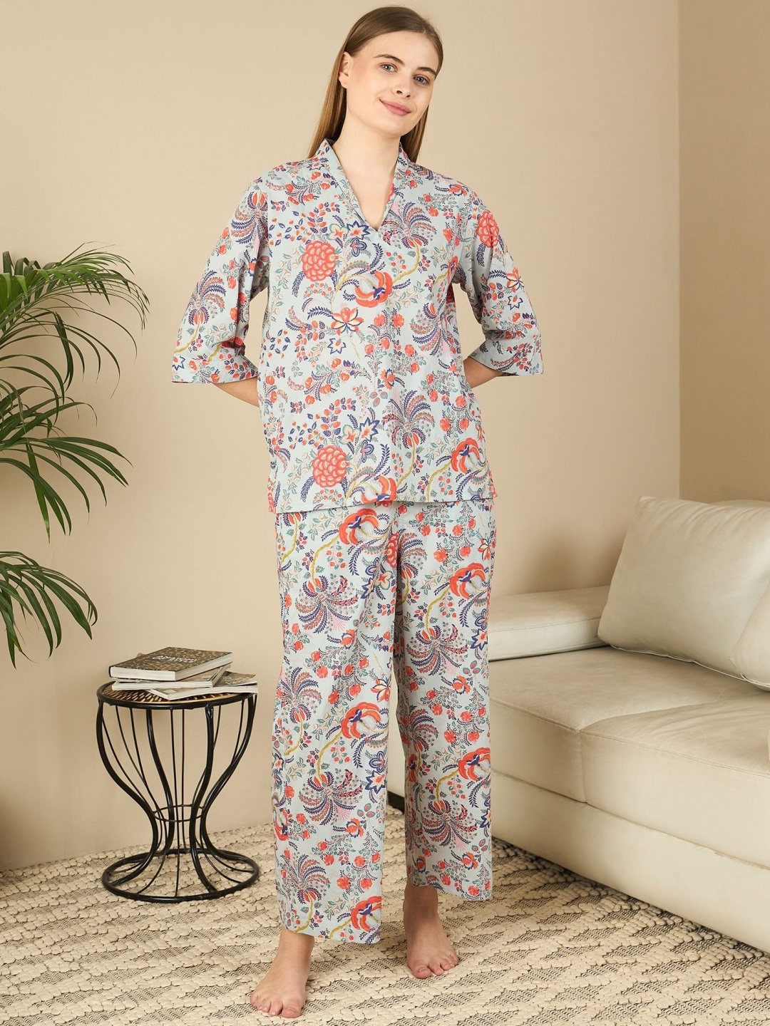 

July Women Printed Night suit, Grey