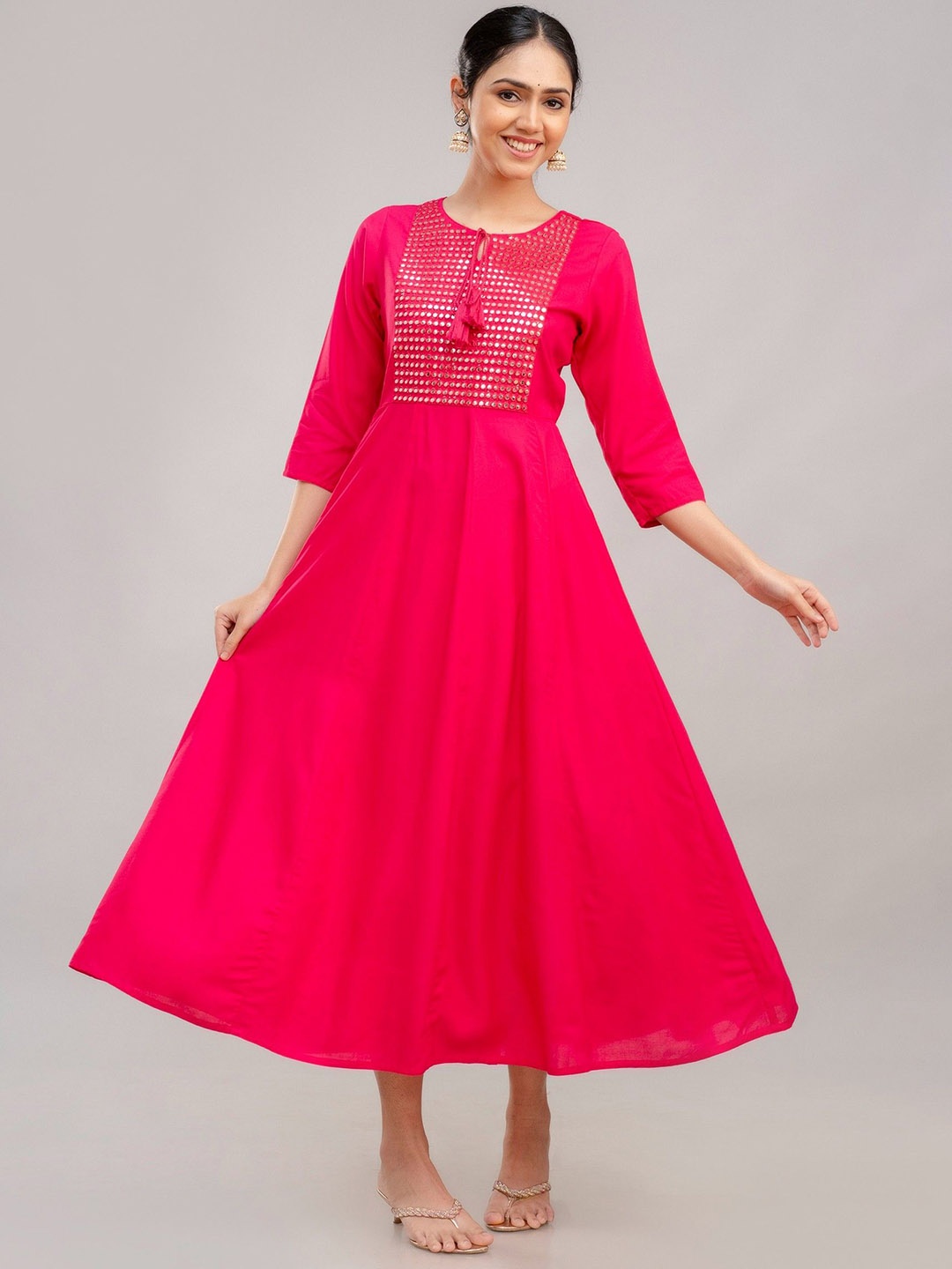 

KARAGRE Women Embroidered Mirror Work Anarkali Kurta, Fuchsia