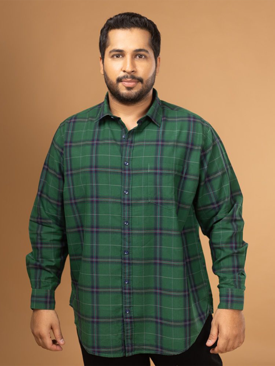 

Sizeupp Men Plus Size Standard Oversized Fit Tartan Checked Cotton Casual Shirt, Green