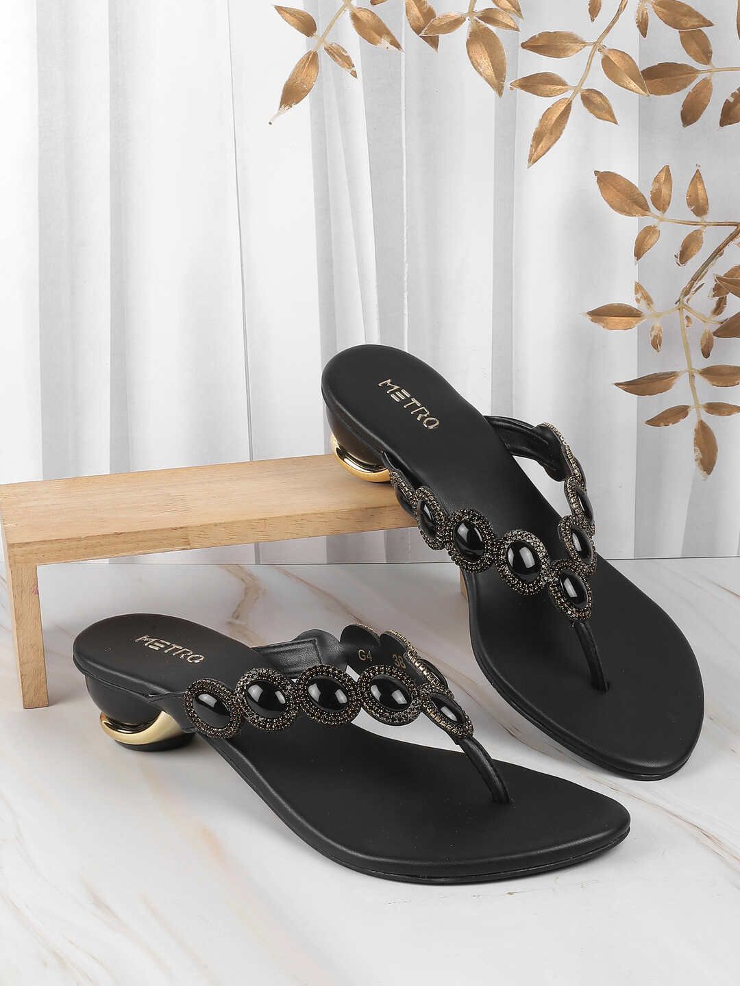 

Metro Embellished Block Sandals, Black