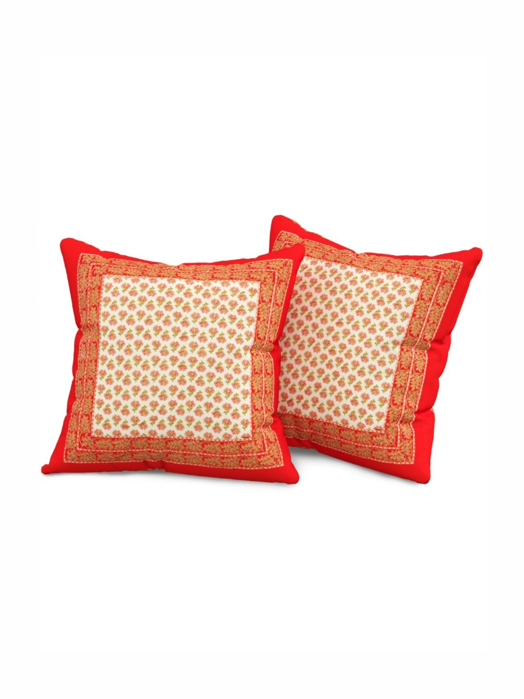 

The Craft Monk Pink & White 2 Pieces Floral Printed Cotton Square Cushion Covers, Orange