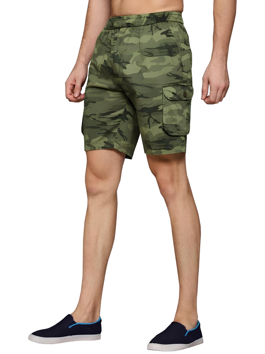 

BAESD Men Camouflage Printed High-Rise Cotton Cargo Shorts, Green