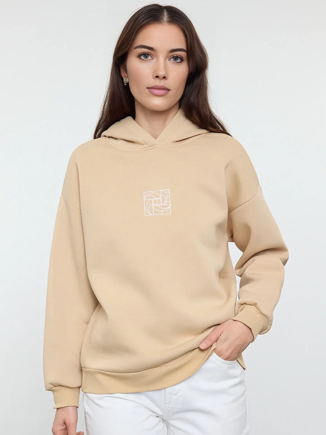 

Trendyol Women Hooded Pullover Sweatshirt, Beige