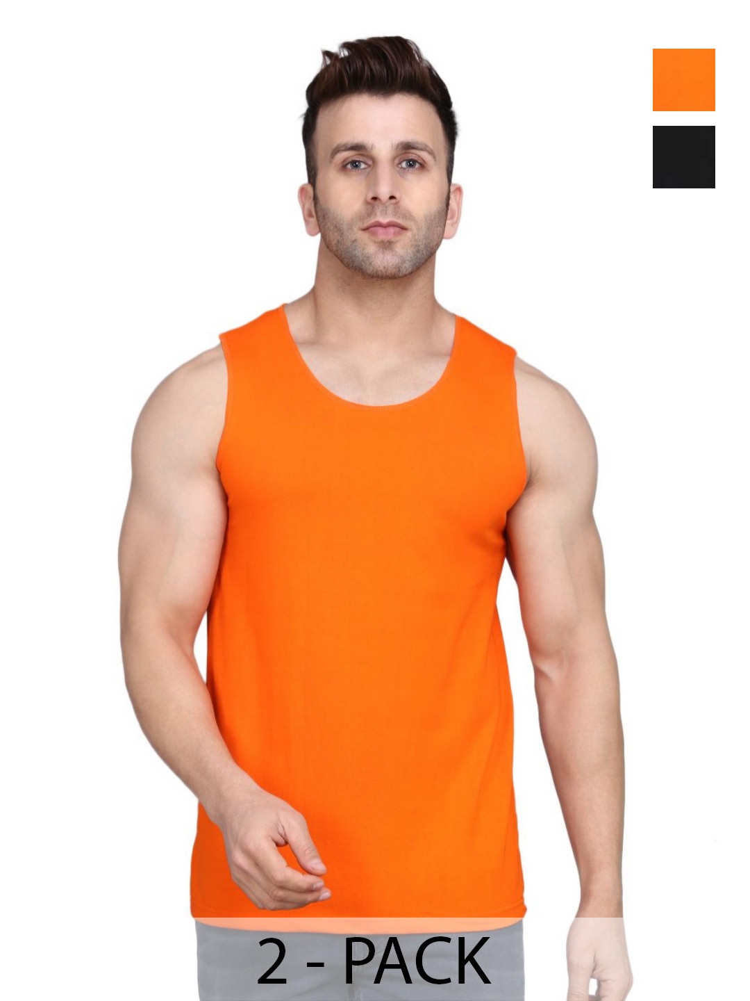 

WOOSTRO Men Pack Of 2 Solid Round Neck Cotton Slim Fit T-shirts, Orange