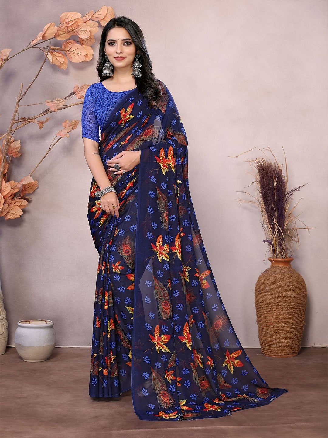 

Moda Rapido Floral Printed Saree, Blue