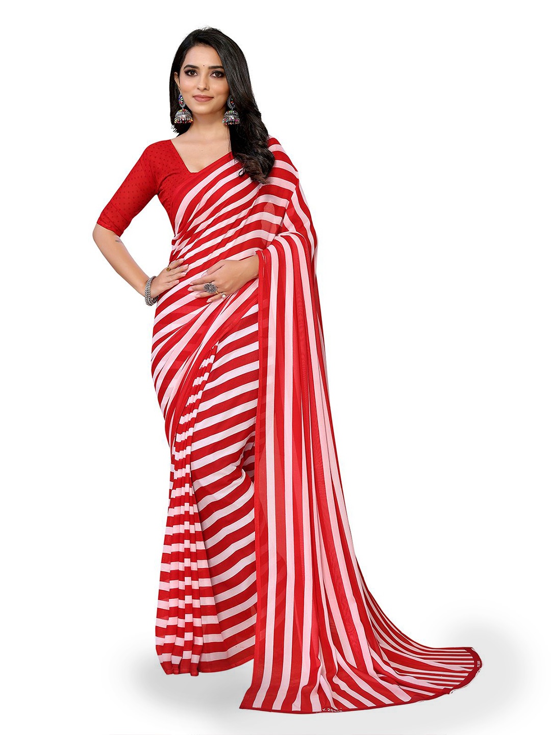 

Moda Rapido Striped Saree, Red