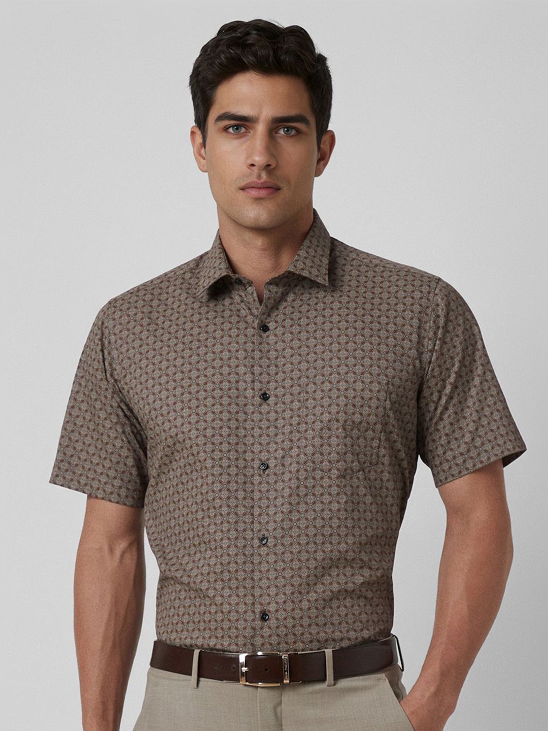 

Van Heusen Men Spread Collar Floral Printed Cotton Formal Shirt, Green