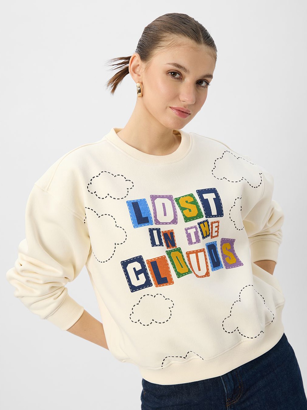 

The Souled Store Women Printed Sweatshirt, Off white